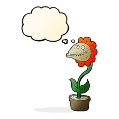 cartoon monster plant with thought bubble