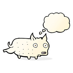 cartoon little dog cocking leg with thought bubble