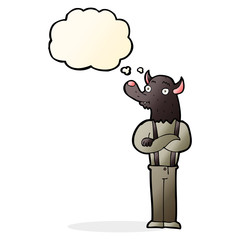 cartoon friendly werewolf with thought bubble