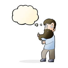 cartoon excited bearded man with thought bubble