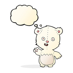 cartoon waving polar bear cub with thought bubble