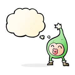 cartoon funny christmas creature with thought bubble