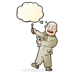 cartoon mechanic with thought bubble