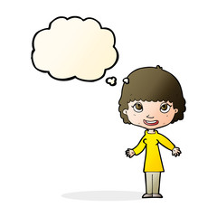 cartoon happy woman with thought bubble