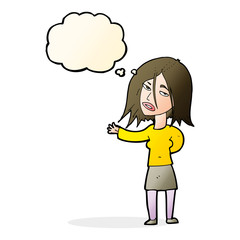 cartoon unhappy woman with thought bubble