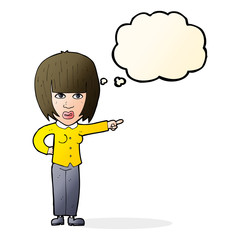 cartoon pointing annoyed woman with thought bubble