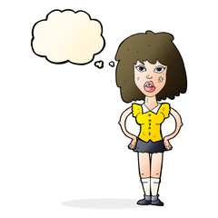 cartoon woman been in fight with thought bubble