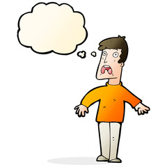 cartoon terrified man with thought bubble