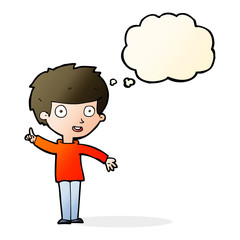 cartoon boy with idea with thought bubble