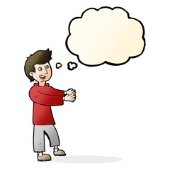 cartoon happy man with thought bubble