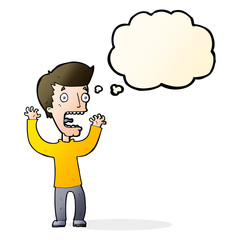 cartoon frightened man with thought bubble