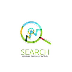 Vector thin line design logo magnifying glass, search and find or zoom logotype concept. Linear minimalistic business icon
