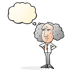 cartoon big hair lecturer man with thought bubble