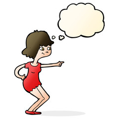 cartoon girl pointing with thought bubble