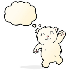 cartoon waving polar bear with thought bubble