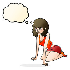cartoon woman in sexy pose with thought bubble