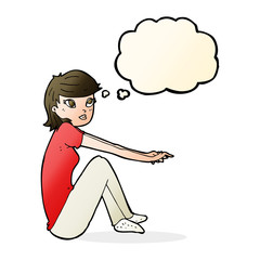 cartoon pretty girl sitting with thought bubble