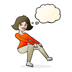 cartoon happy woman sitting with thought bubble
