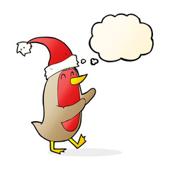 cartoon christmas robin with thought bubble