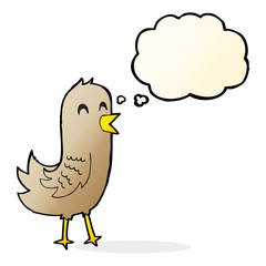 cartoon happy bird with thought bubble