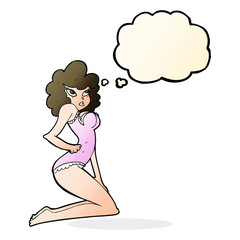 cartoon pin-up woman with thought bubble