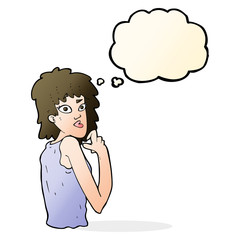 cartoon surprised woman with thought bubble