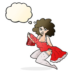 cartoon woman changing with thought bubble