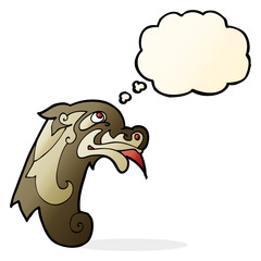 cartoon medieval carving with thought bubble