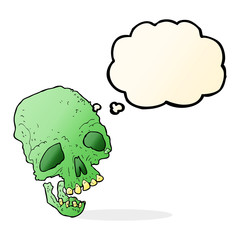 cartoon ancient spooky skull with thought bubble