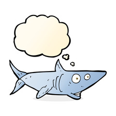 cartoon happy shark with thought bubble