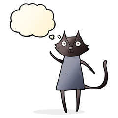 cute cartoon black cat waving with thought bubble