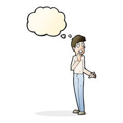 cartoon worried man with thought bubble
