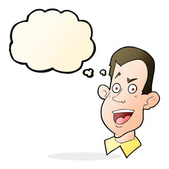 cartoon male face with thought bubble