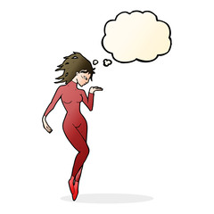 cartoon future space woman with thought bubble