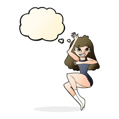 cartoon woman in lingerie with thought bubble