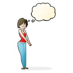 cartoon content woman with thought bubble