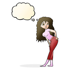 cartoon attractive woman looking surprised with thought bubble
