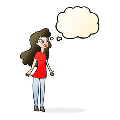 cartoon pretty girl with thought bubble