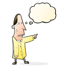 cartoon ugly man pointing with thought bubble