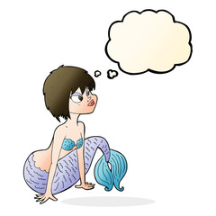 cartoon pretty mermaid with thought bubble