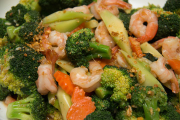 Thai healthy food stir-fried broccoli with shrimp