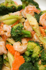 Thai healthy food stir-fried broccoli with shrimp