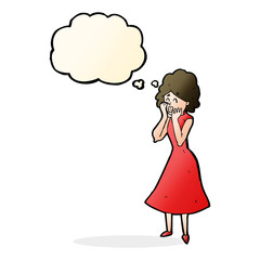 cartoon worried woman with thought bubble