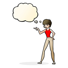cartoon woman pointing with thought bubble