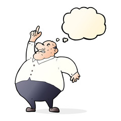 cartoon big fat boss with thought bubble