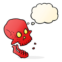 Obraz premium cartoon laughing skull with thought bubble