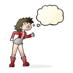 cartoon girl in leather jacket with thought bubble