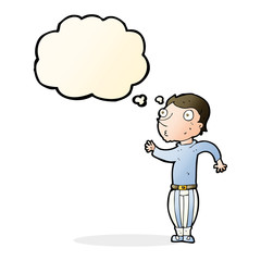 cartoon man in loud clothes with thought bubble