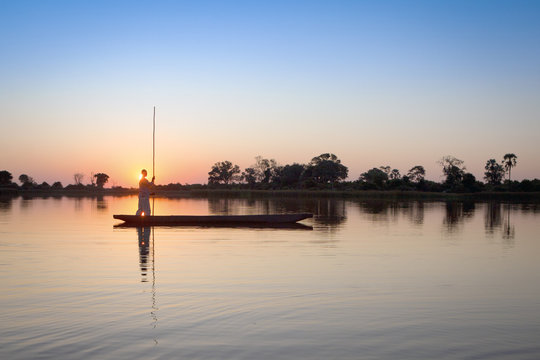 Fototapeta Mokoro poler in the Okavango Delta.