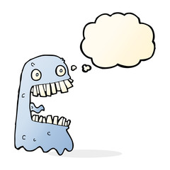 cartoon gross ghost with thought bubble